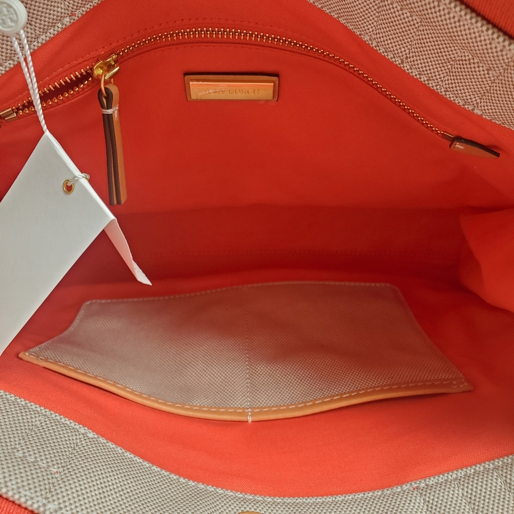 Tory Burch Canvas Miller Tote Natural/Poppy Red - Picture 8 of 12